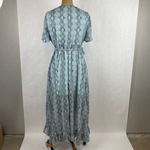 NWT Dee Elly Tie Accent Wrap Dress Snake Print Sheer Maxi - Picture 6 of 13